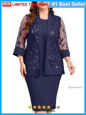 Plus Size 2-Piece Formal Dress Set Sleeveless Midi & Embroidered Jacket